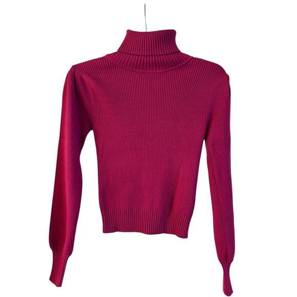 Farm Rio Ribbed Knit Turtle Neck Long Sleeve Sweater Raspberry Pink Size XS - Picture 1 of 7